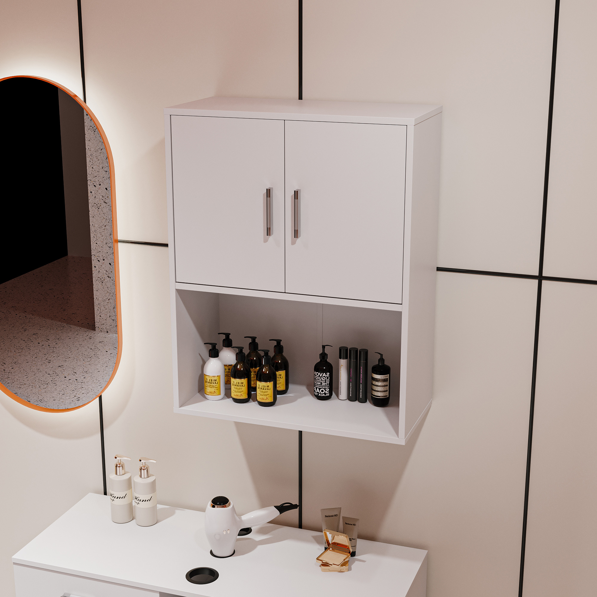 Wall-Mounted Storage Cabinet for Bathroom and Barber Salon Shop