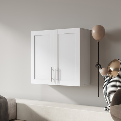 Wall-mounted Storage Cabinet w/ 2 Doors for Kitchen & Bathroom, White