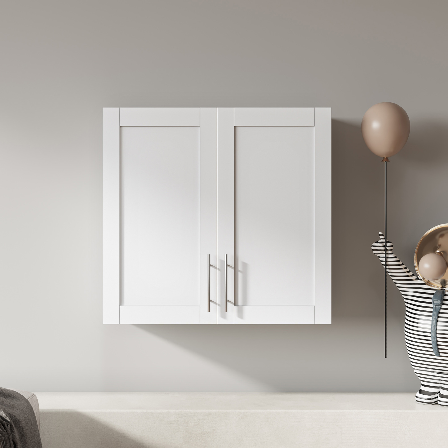 Wall-mounted Storage Cabinet w/ 2 Doors for Kitchen & Bathroom, White