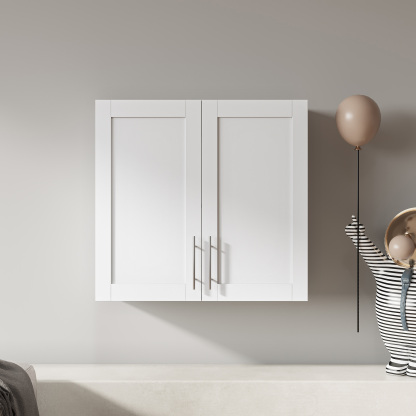 Wall-mounted Storage Cabinet w/ 2 Doors for Kitchen & Bathroom, White