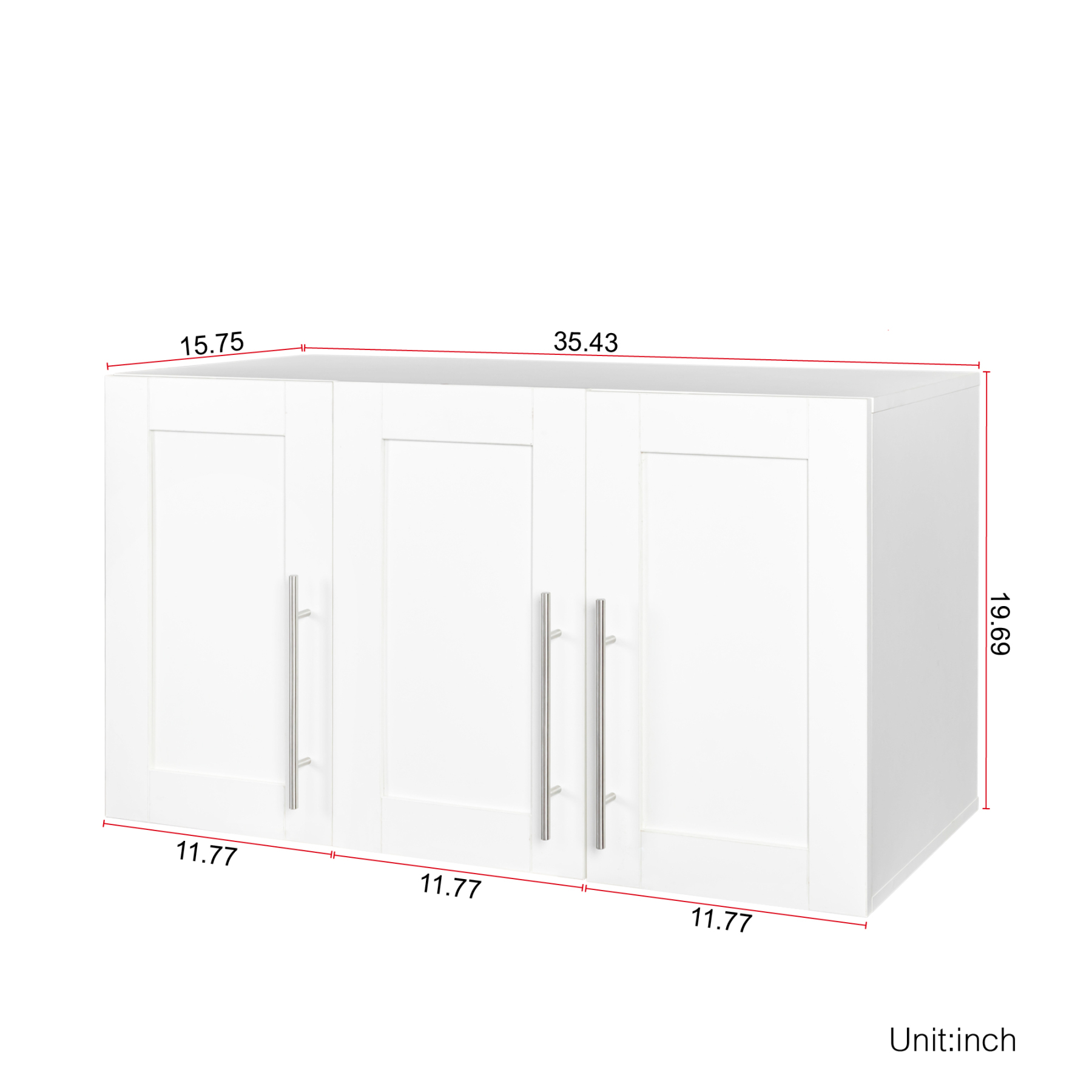 Wall-mounted Storage Cabinet w/ 3 Doors for Kitchen & Bathroom, White