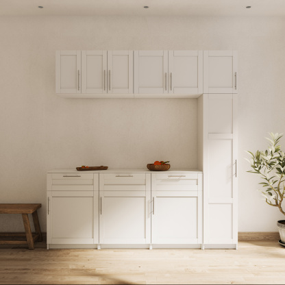 Wall-mounted Storage Cabinet w/ 3 Doors for Kitchen & Bathroom, White