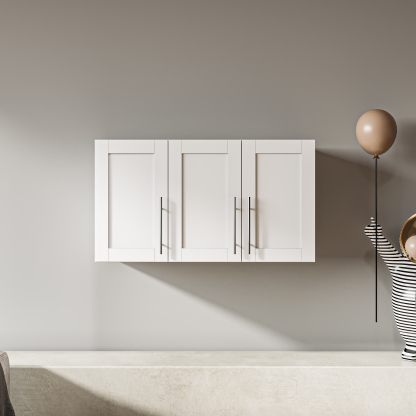 Wall-mounted Storage Cabinet w/ 3 Doors for Kitchen & Bathroom, White