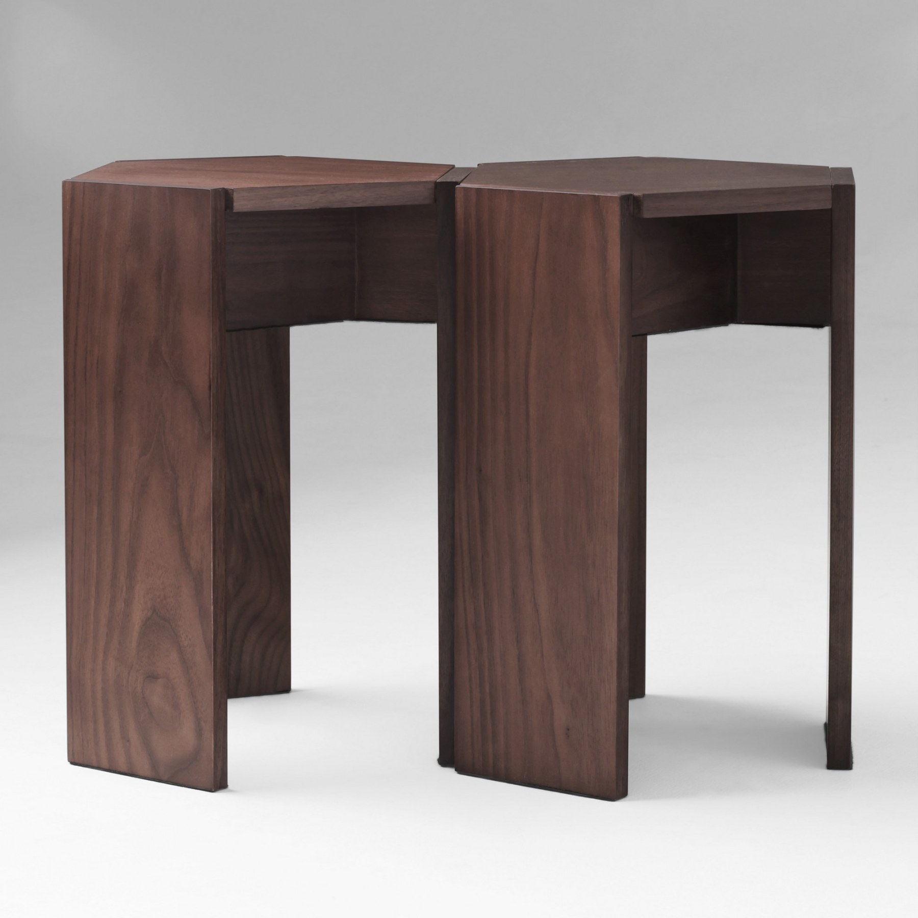 Walnut Hexagonal Stacking Stools (Set of 2) | Modular Side Table & Seat