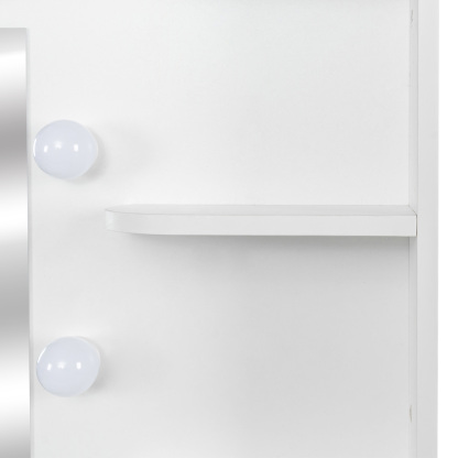 White Modern Vanity with Stool, Lighted Mirror and Storage Drawers, Metal Frame