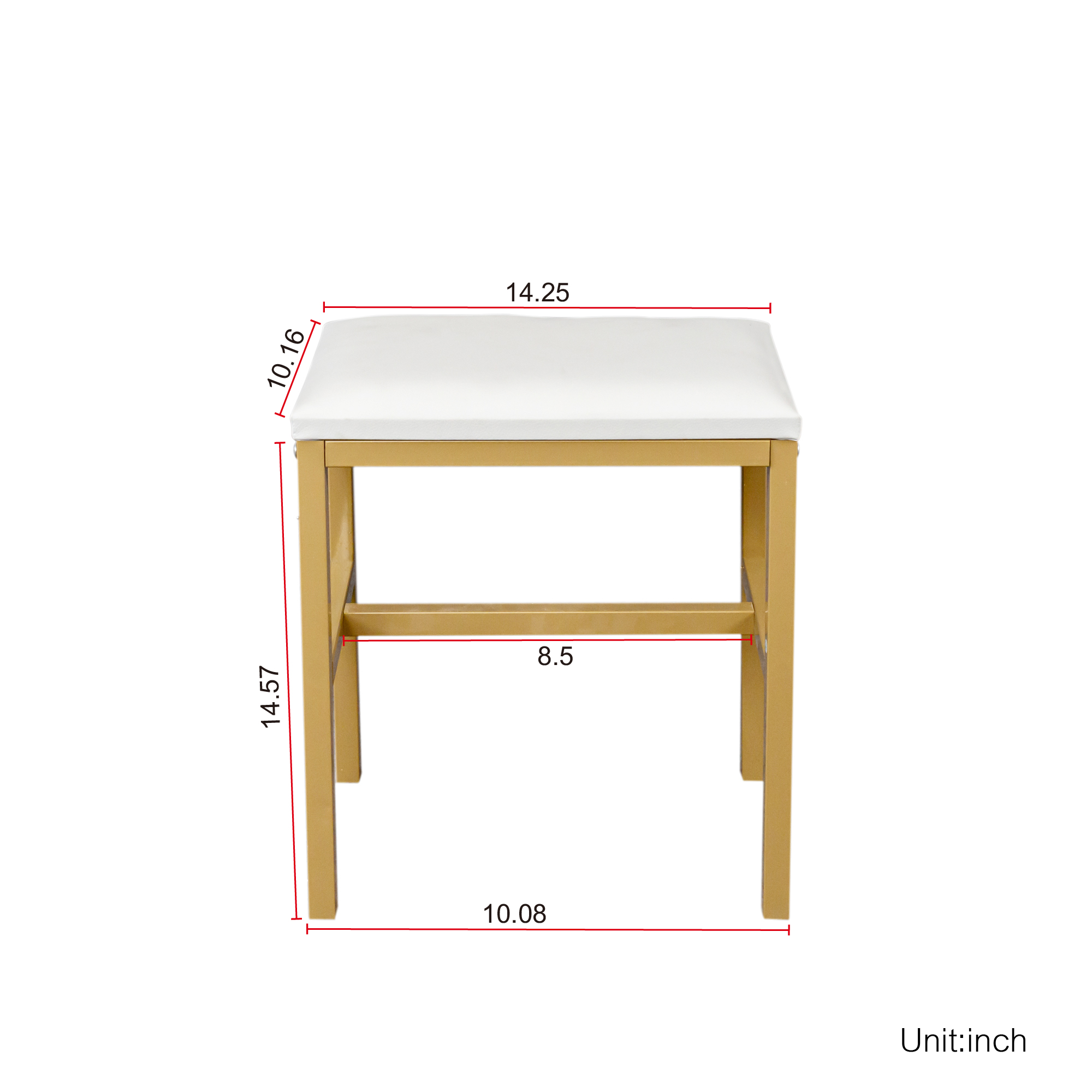 White Modern Vanity with Stool, Lighted Mirror and Storage Drawers, Metal Frame