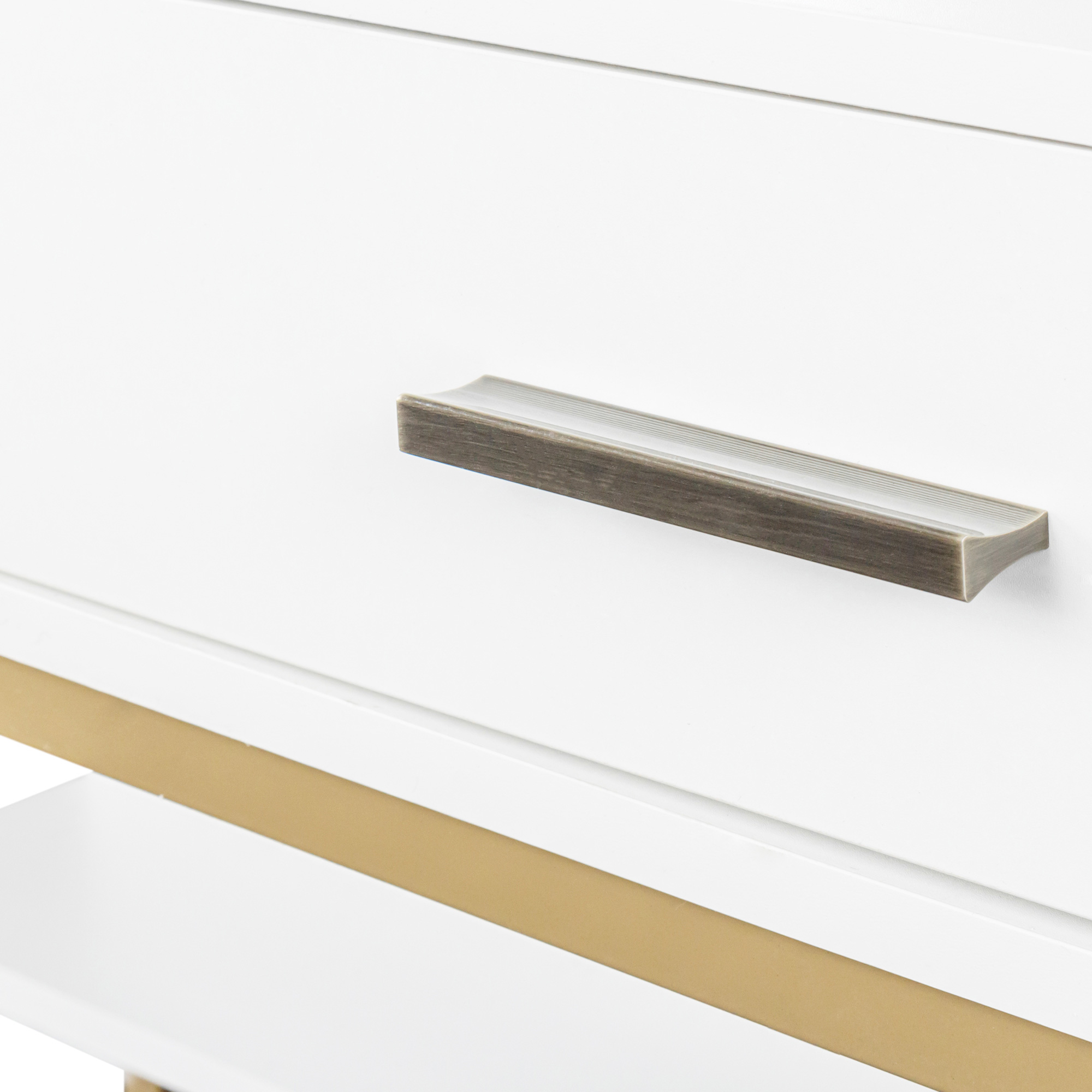 White Modern Vanity with Stool, Lighted Mirror and Storage Drawers, Metal Frame