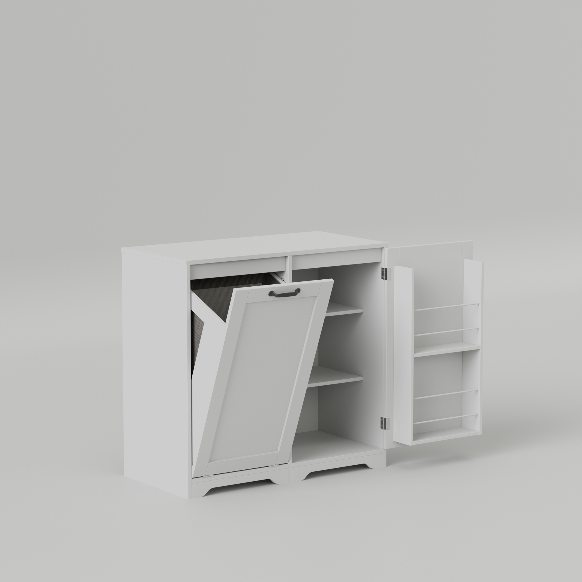 White Tilt-Out Laundry Hamper Cabinet w/ Door & Adjustable Shelves 