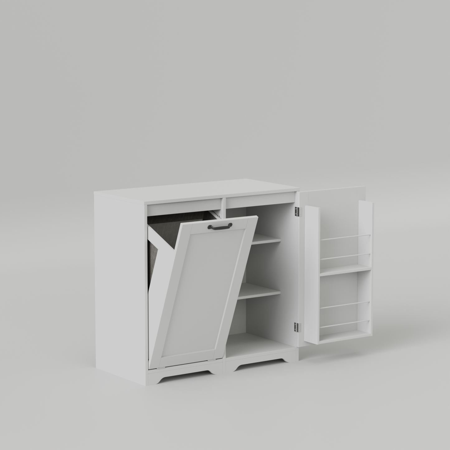White Tilt-Out Laundry Hamper Cabinet w/ Door & Adjustable Shelves 