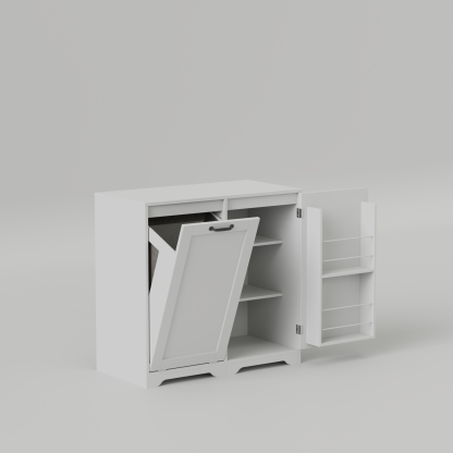 White Tilt-Out Laundry Hamper Cabinet w/ Door & Adjustable Shelves 