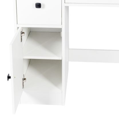 White Vanity Desk Set with Cushioned Stool, Lighted Mirror and Drawers for Bedroom