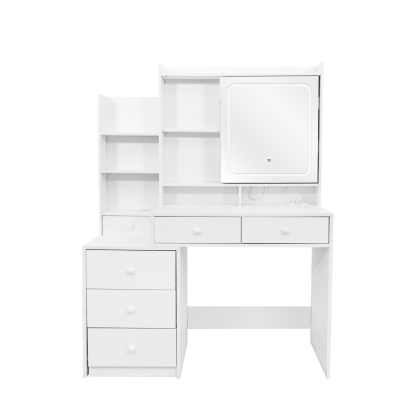 White Vanity Desk with LED Lighted Mirror, 6 Drawers & Storage Shelves