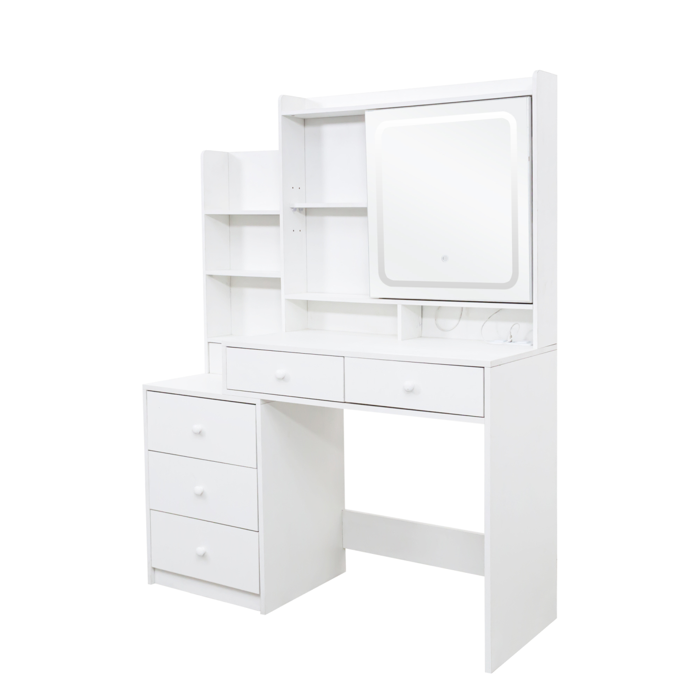 White Vanity Desk with LED Lighted Mirror, 6 Drawers & Storage Shelves