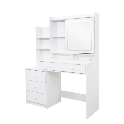 White Vanity Desk with LED Lighted Mirror, 6 Drawers & Storage Shelves