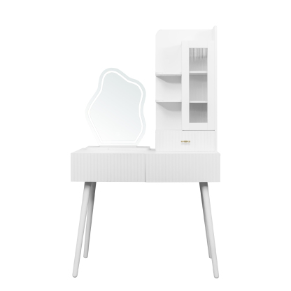 White Vanity Makeup Desk with Lighted Mirror, 3 Drawers & Storage Cabinet