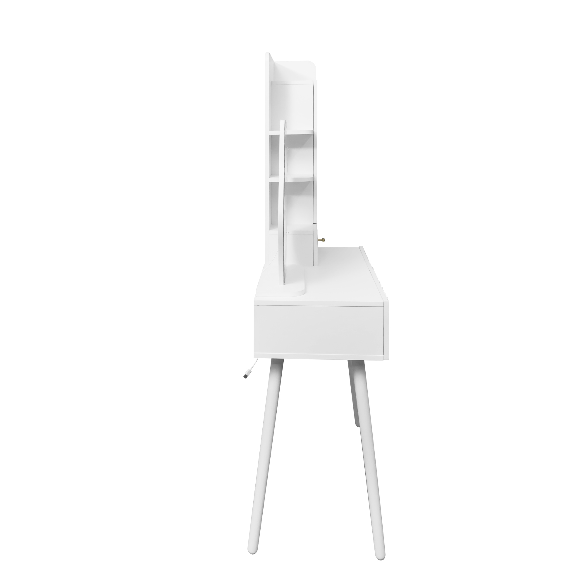 White Vanity Makeup Desk with Lighted Mirror, 3 Drawers & Storage Cabinet
