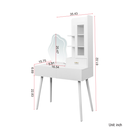 White Vanity Makeup Desk with Lighted Mirror, 3 Drawers & Storage Cabinet