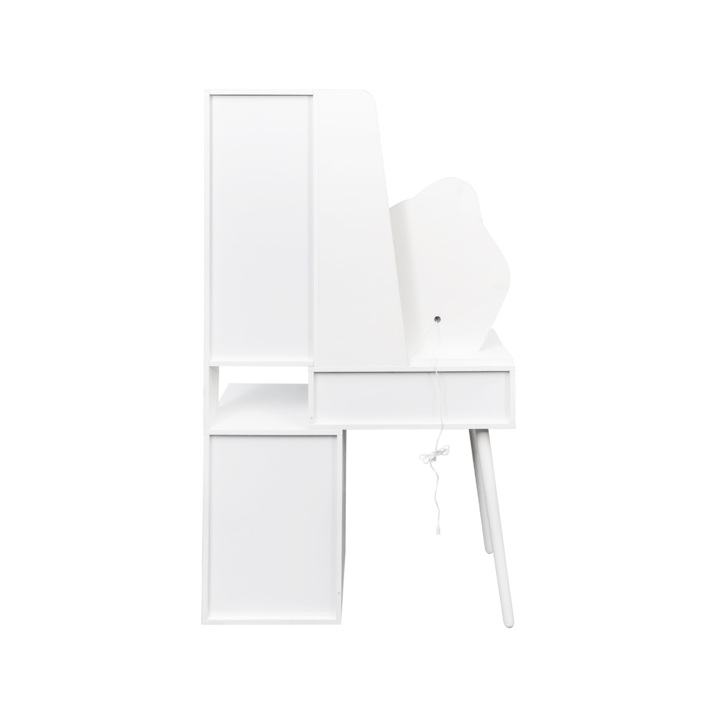 White Vanity Makeup Desk with Lighted Mirror, 5 Drawers and Storage Cabinet