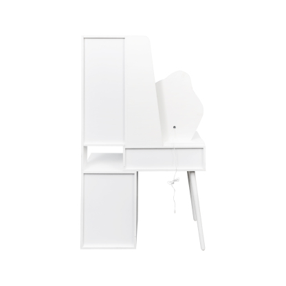 White Vanity Makeup Desk with Lighted Mirror, 5 Drawers and Storage Cabinet