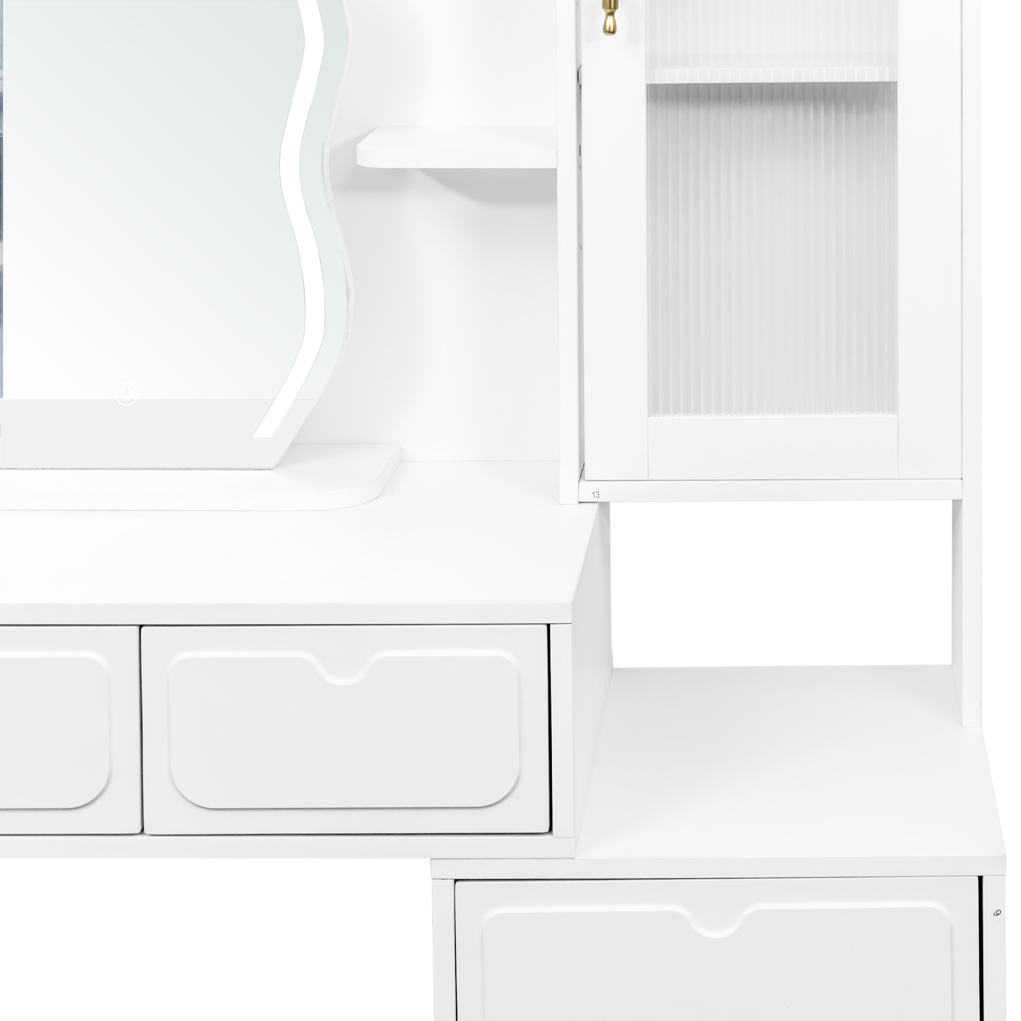 White Vanity Makeup Desk with Lighted Mirror, 5 Drawers and Storage Cabinet