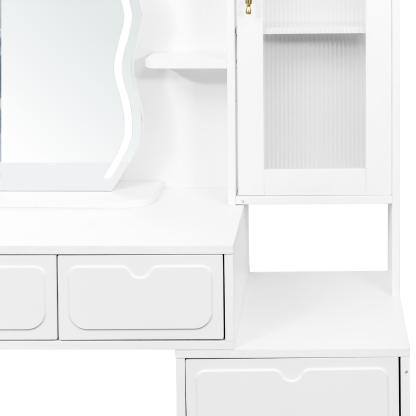 White Vanity Makeup Desk with Lighted Mirror, 5 Drawers and Storage Cabinet