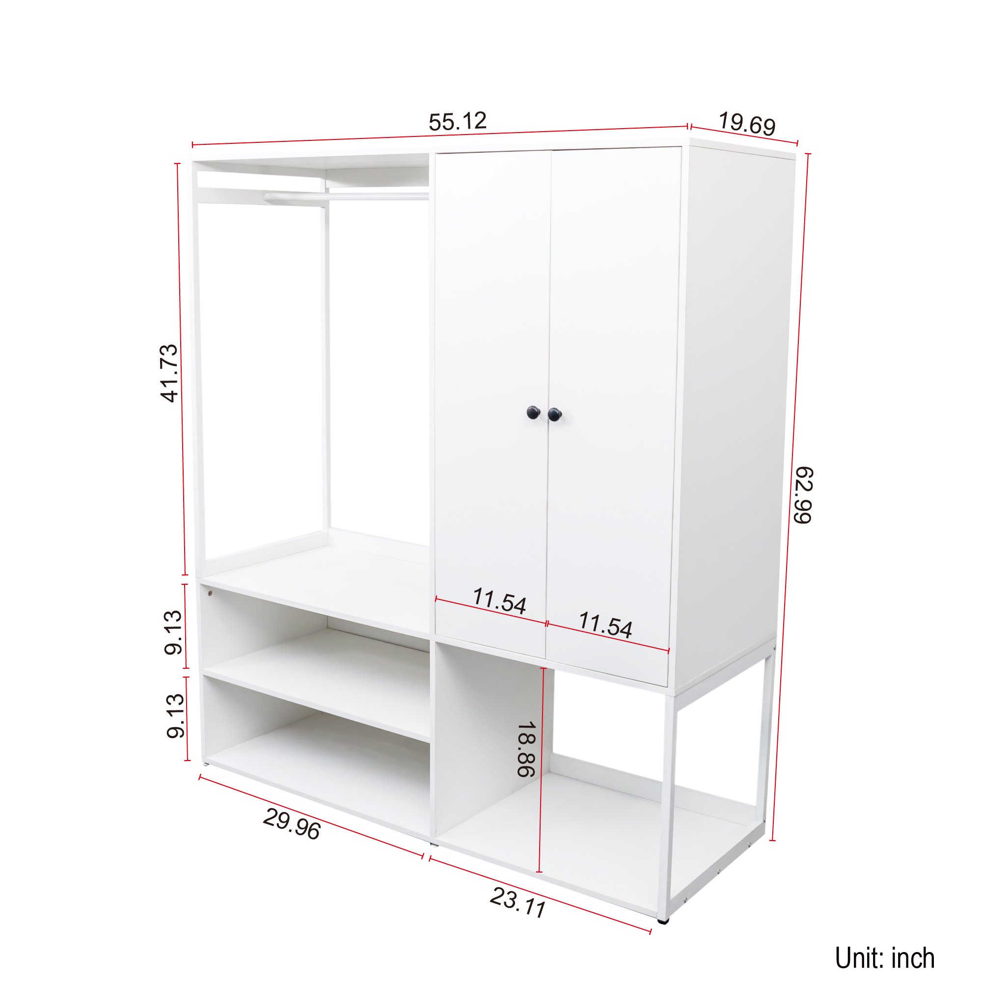White Wardrobe Closet with Shelves & Hanging Rod for Bedroom, Living Room, Laundry Room