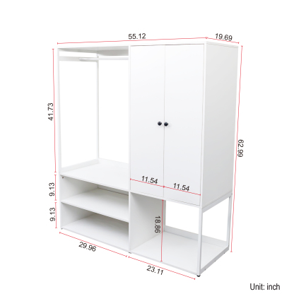 White Wardrobe Closet with Shelves & Hanging Rod for Bedroom, Living Room, Laundry Room