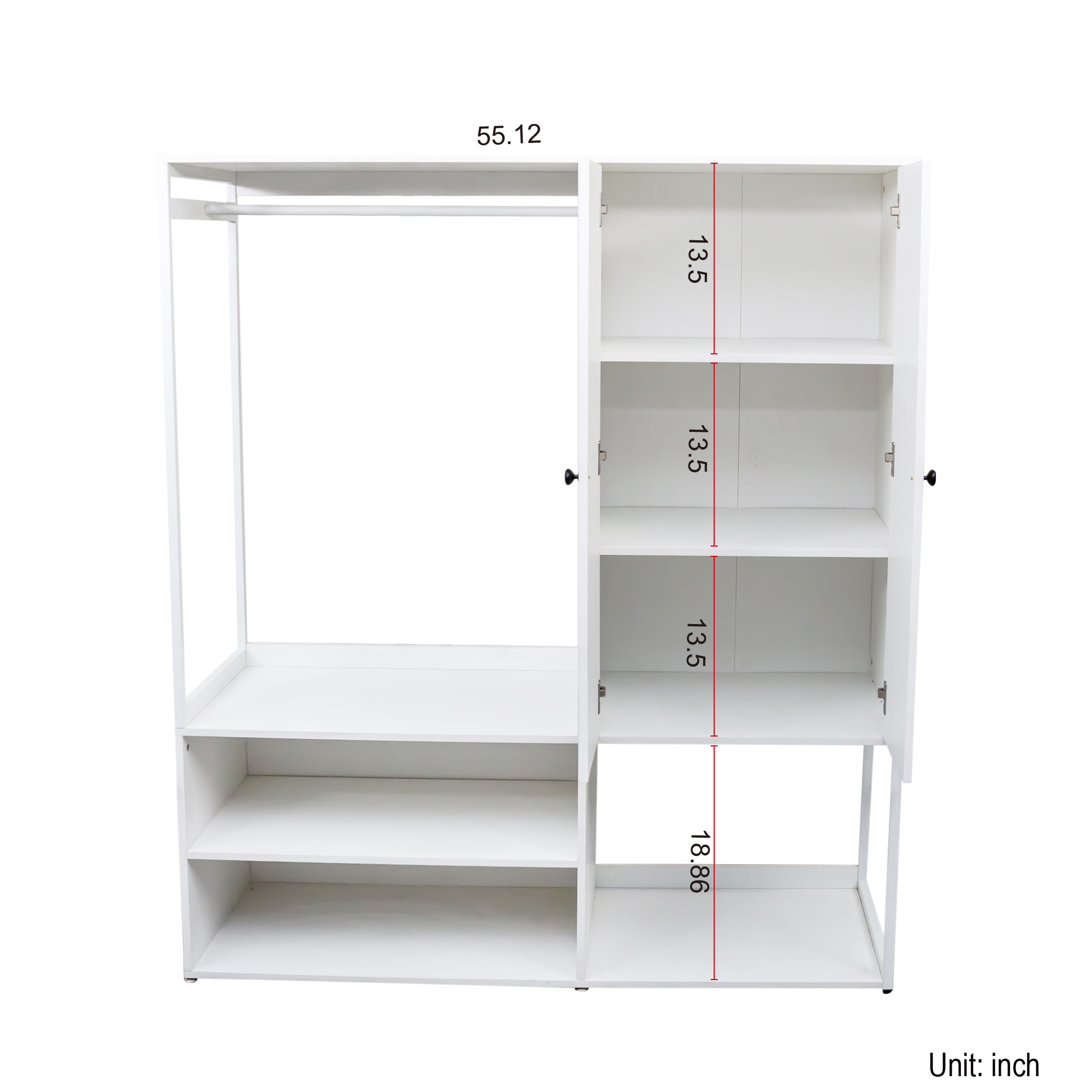 White Wardrobe Closet with Shelves & Hanging Rod for Bedroom, Living Room, Laundry Room