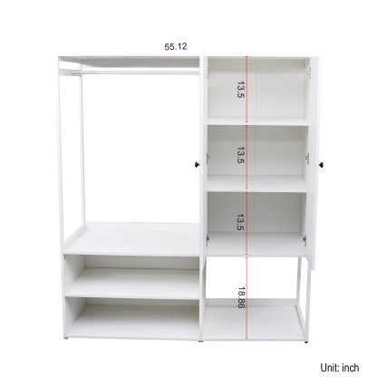 White Wardrobe Closet with Shelves & Hanging Rod for Bedroom, Living Room, Laundry Room