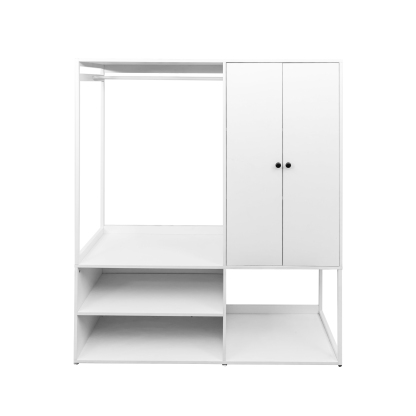 White Wardrobe Closet with Shelves & Hanging Rod for Bedroom, Living Room, Laundry Room