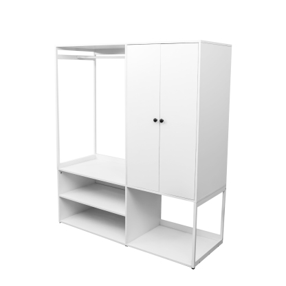 White Wardrobe Closet with Shelves & Hanging Rod for Bedroom, Living Room, Laundry Room