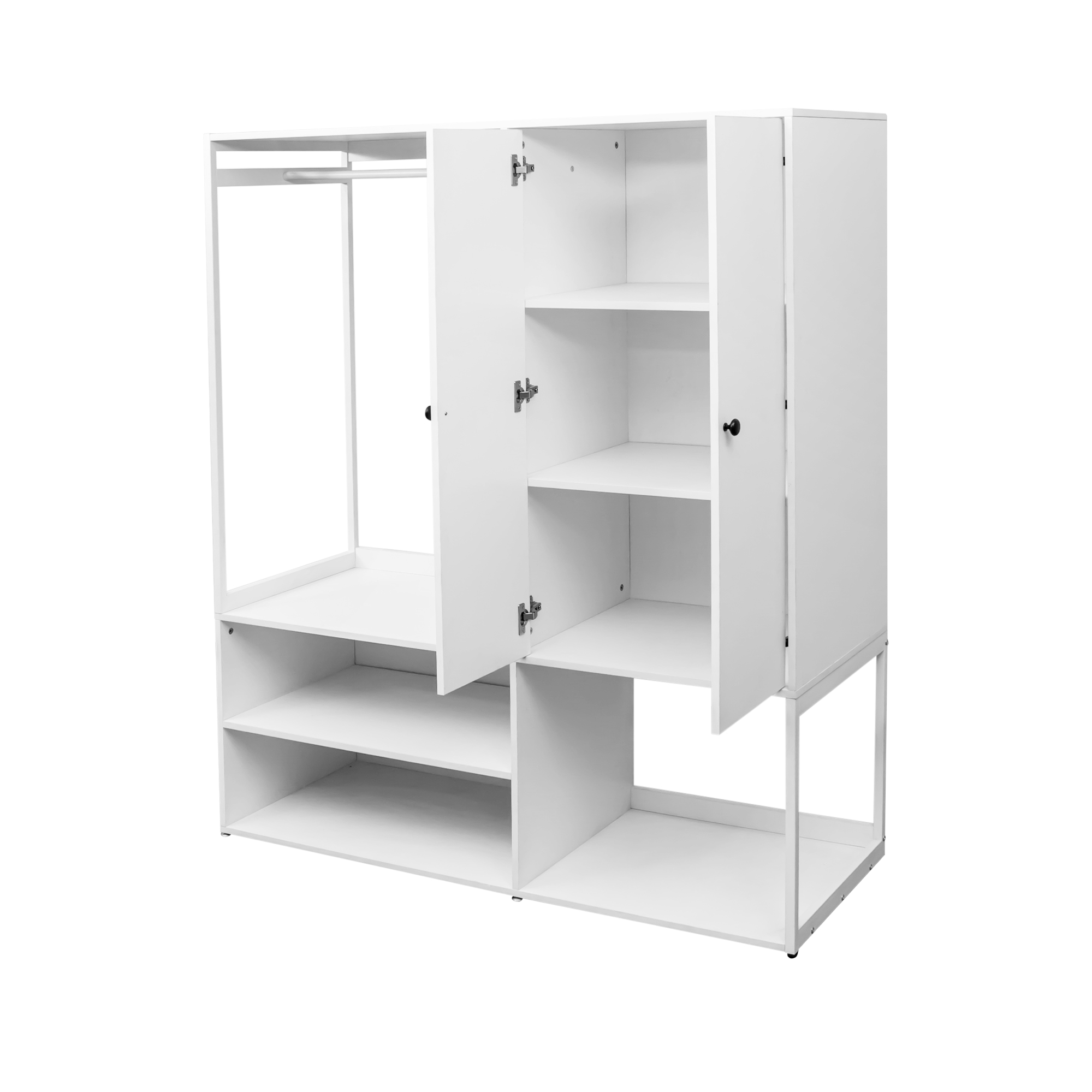 White Wardrobe Closet with Shelves & Hanging Rod for Bedroom, Living Room, Laundry Room