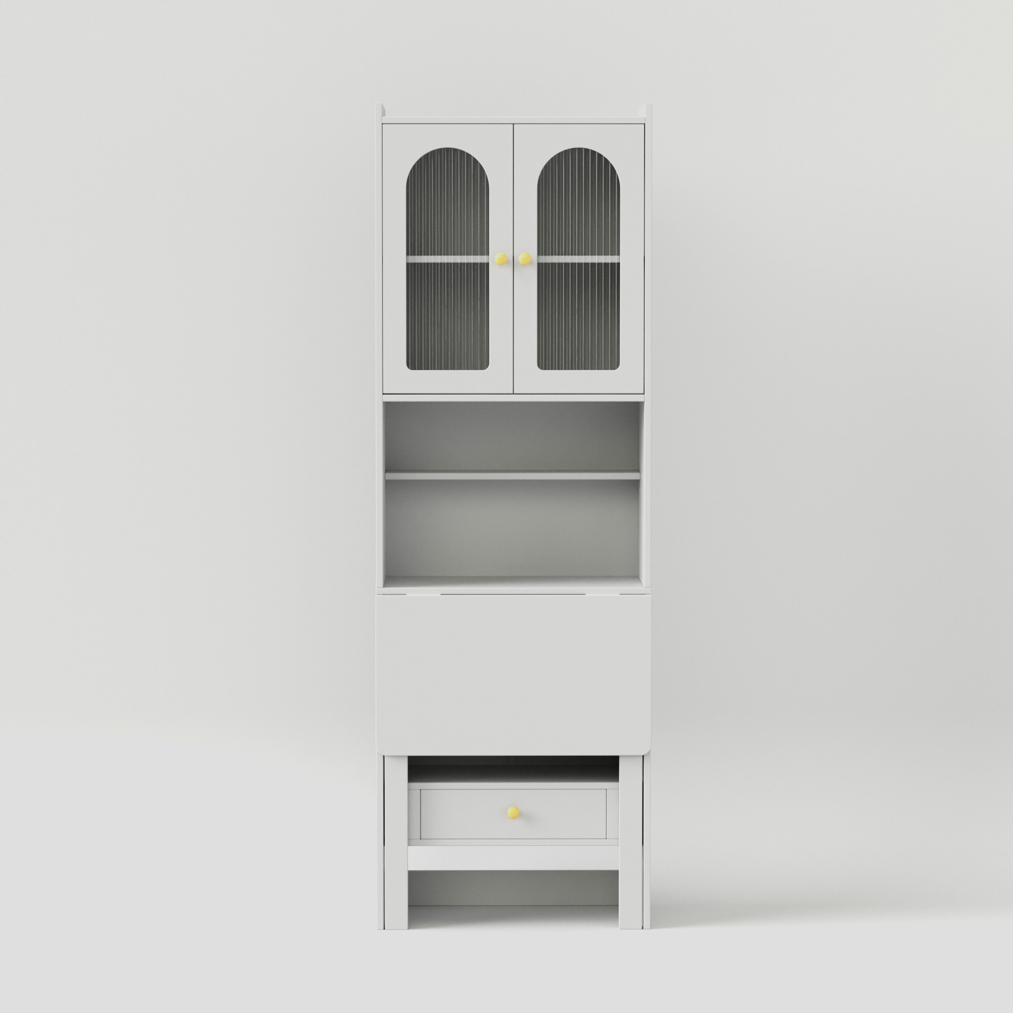 Space-Saving Fold Down Desk with Storage Cabinet Hutch | Compact Home