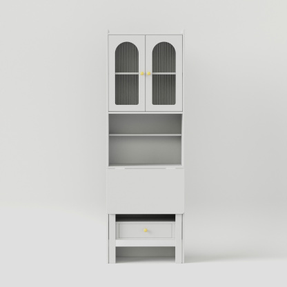 Space-Saving Fold Down Desk with Storage Cabinet Hutch | Compact Home