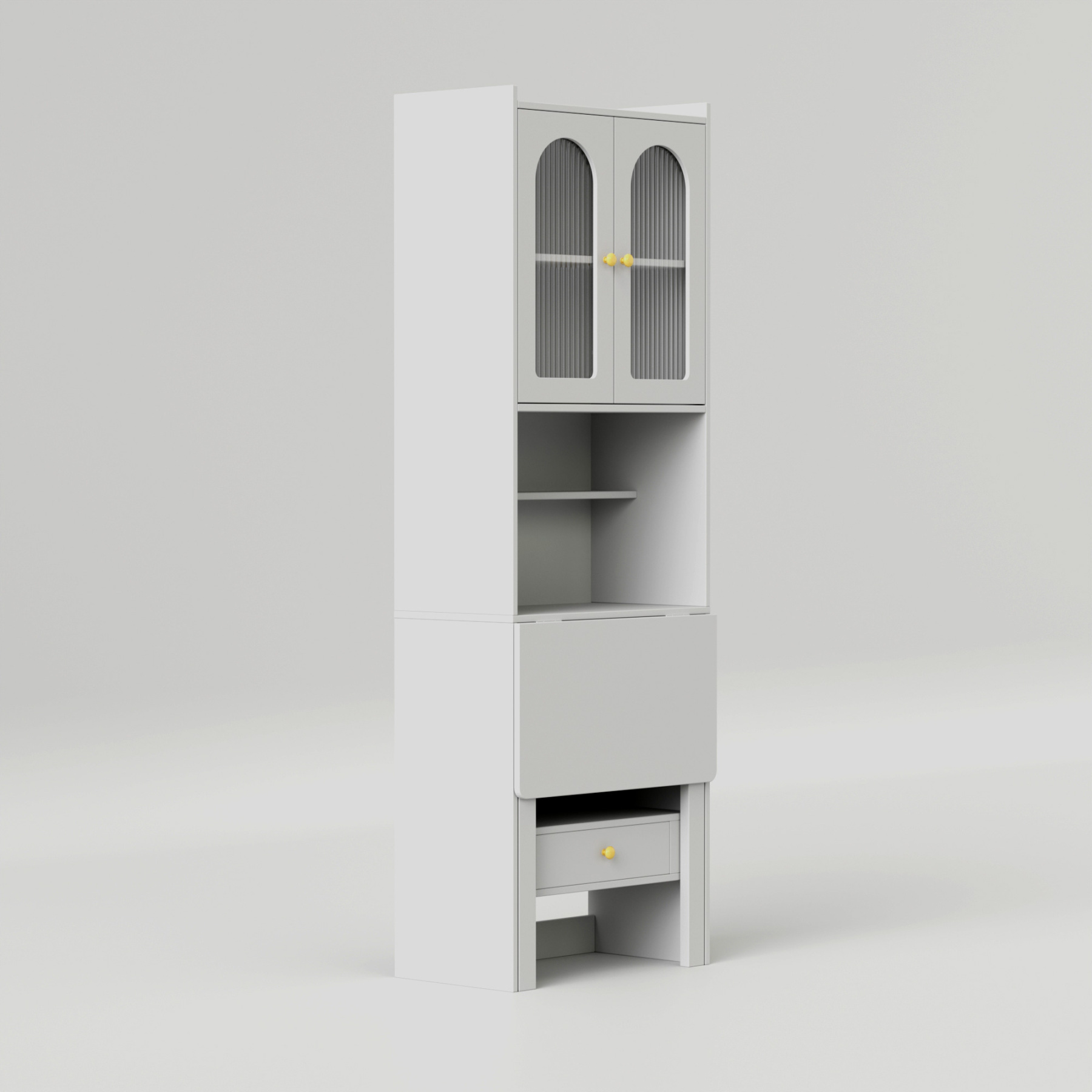 Space-Saving Fold Down Desk with Storage Cabinet Hutch | Modern Secretary Desk