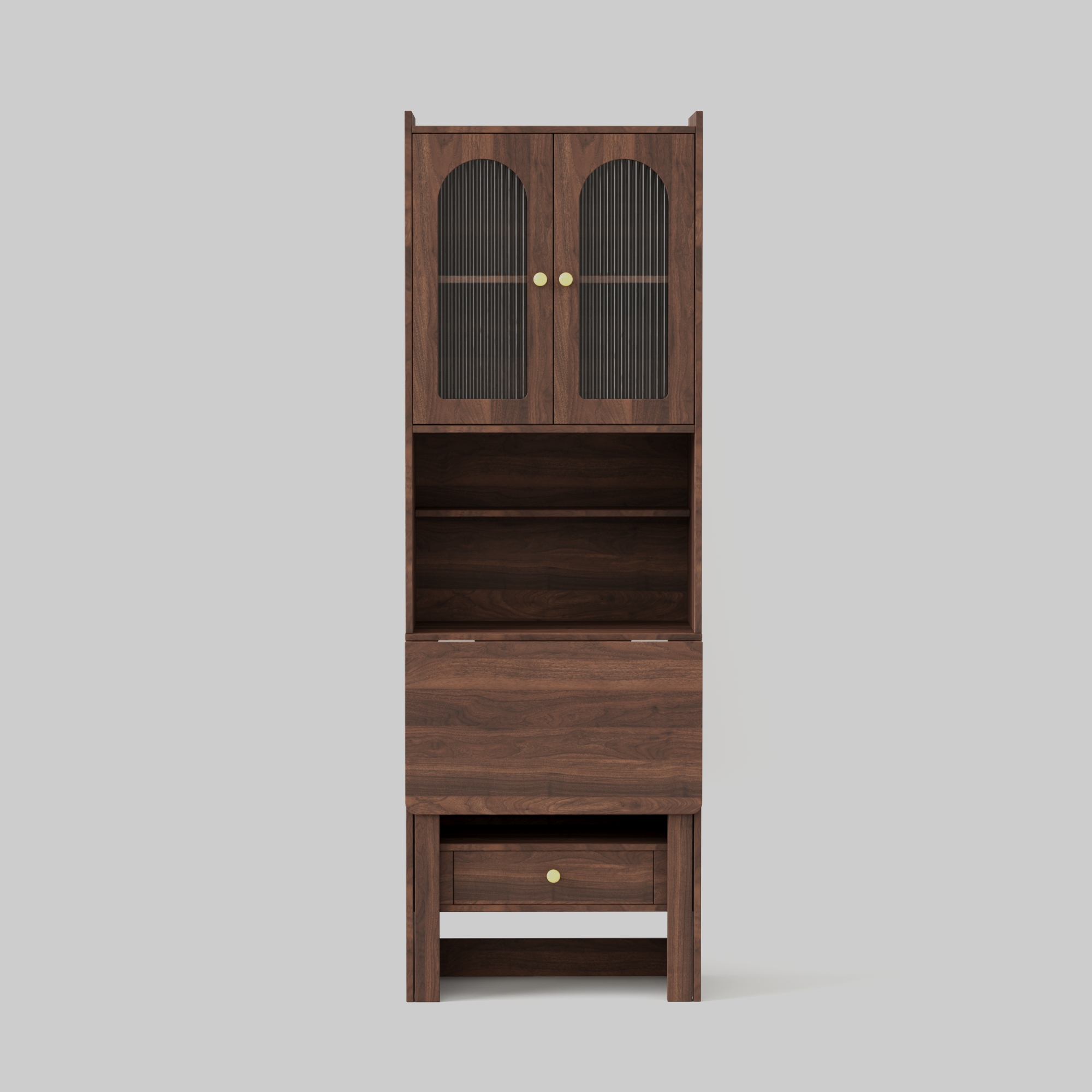 Space-Saving Fold Down Desk with Storage Cabinet Hutch | Modern Secretary Desk
