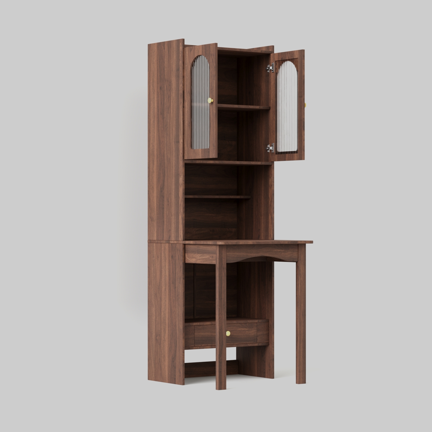 Space-Saving Fold Down Desk with Storage Cabinet Hutch | Modern Secretary Desk
