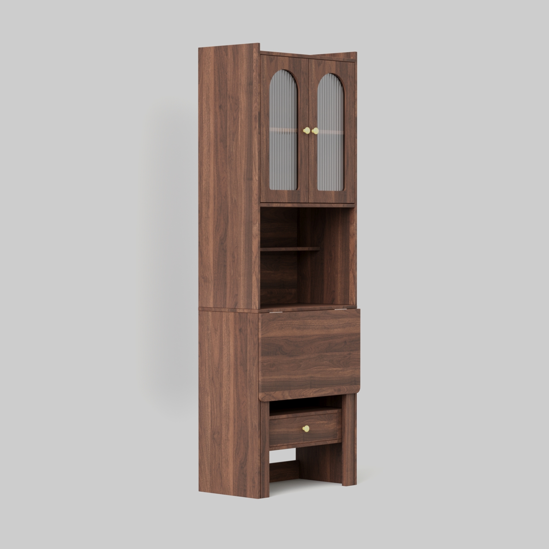 Space-Saving Fold Down Desk with Storage Cabinet Hutch | Modern Secretary Desk