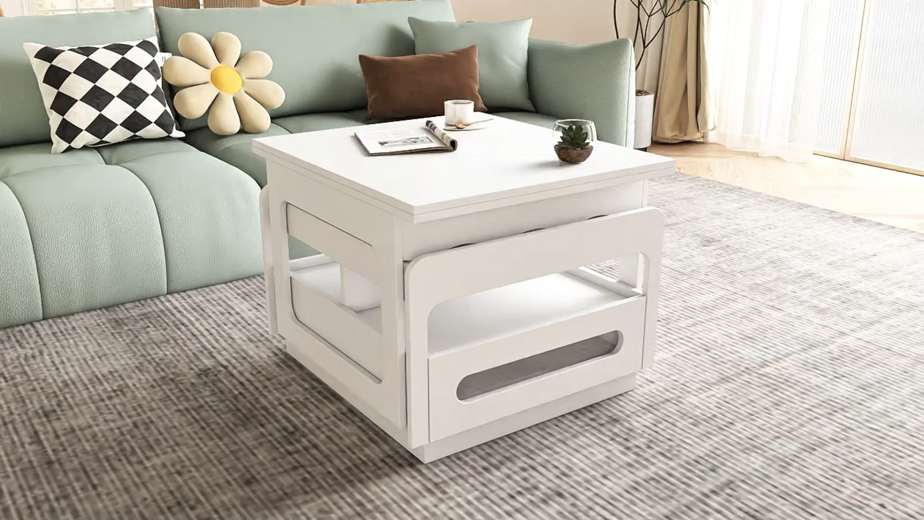 3-in-1 Multifunctional Coffee Table w/ Expandable Top & Hidden Storage