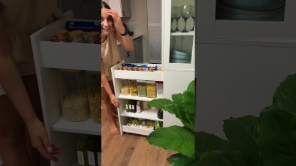 71" Multifunctional Storage Cabinet w/ 2 Glass Doors & Pull-Out Shelves