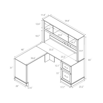 L-Shaped Computer Desk with Hutch, Storage Shelves & 2 Drawers for Home Office
