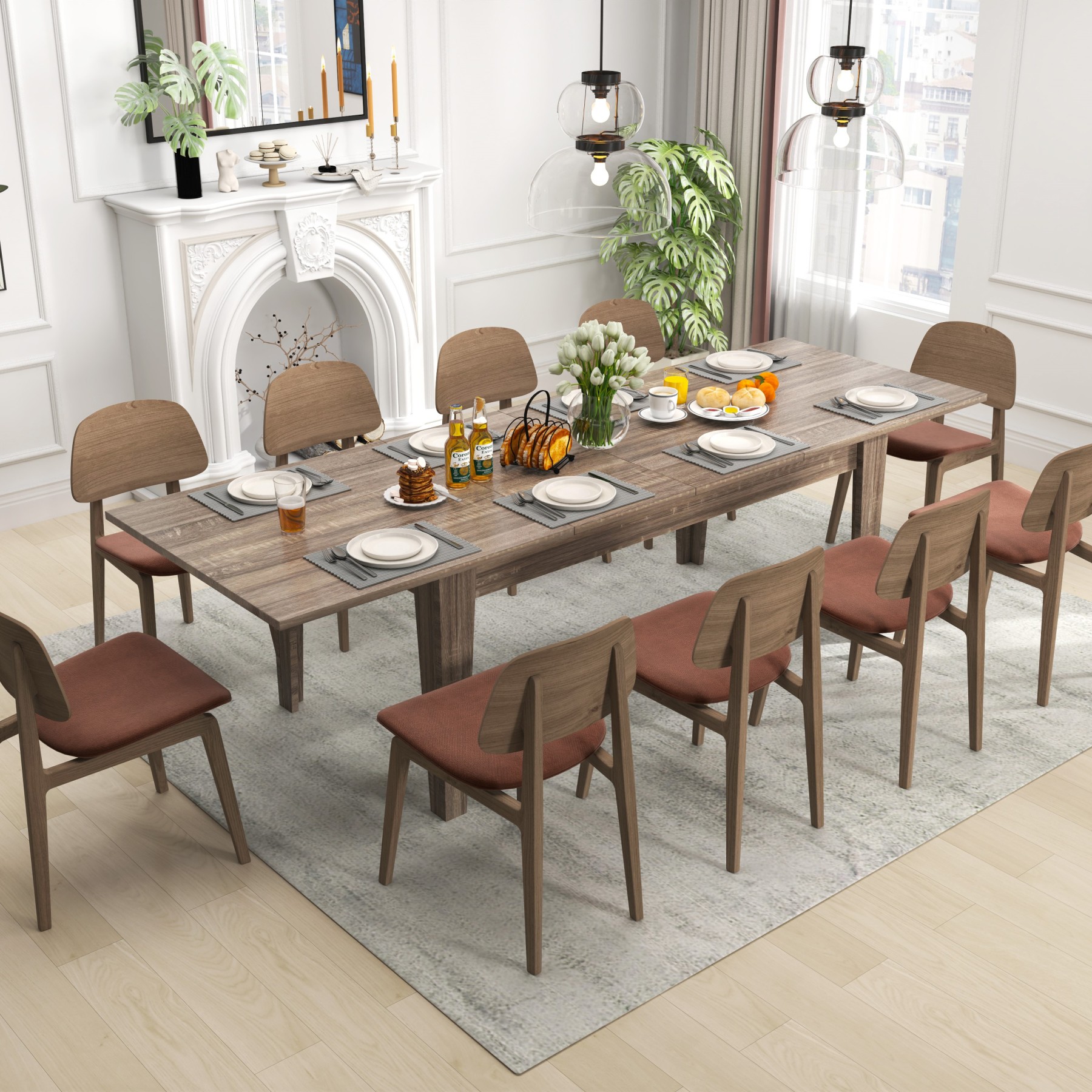 71"-106" Rectangular Extendable Dining Table for 4 - 12 People