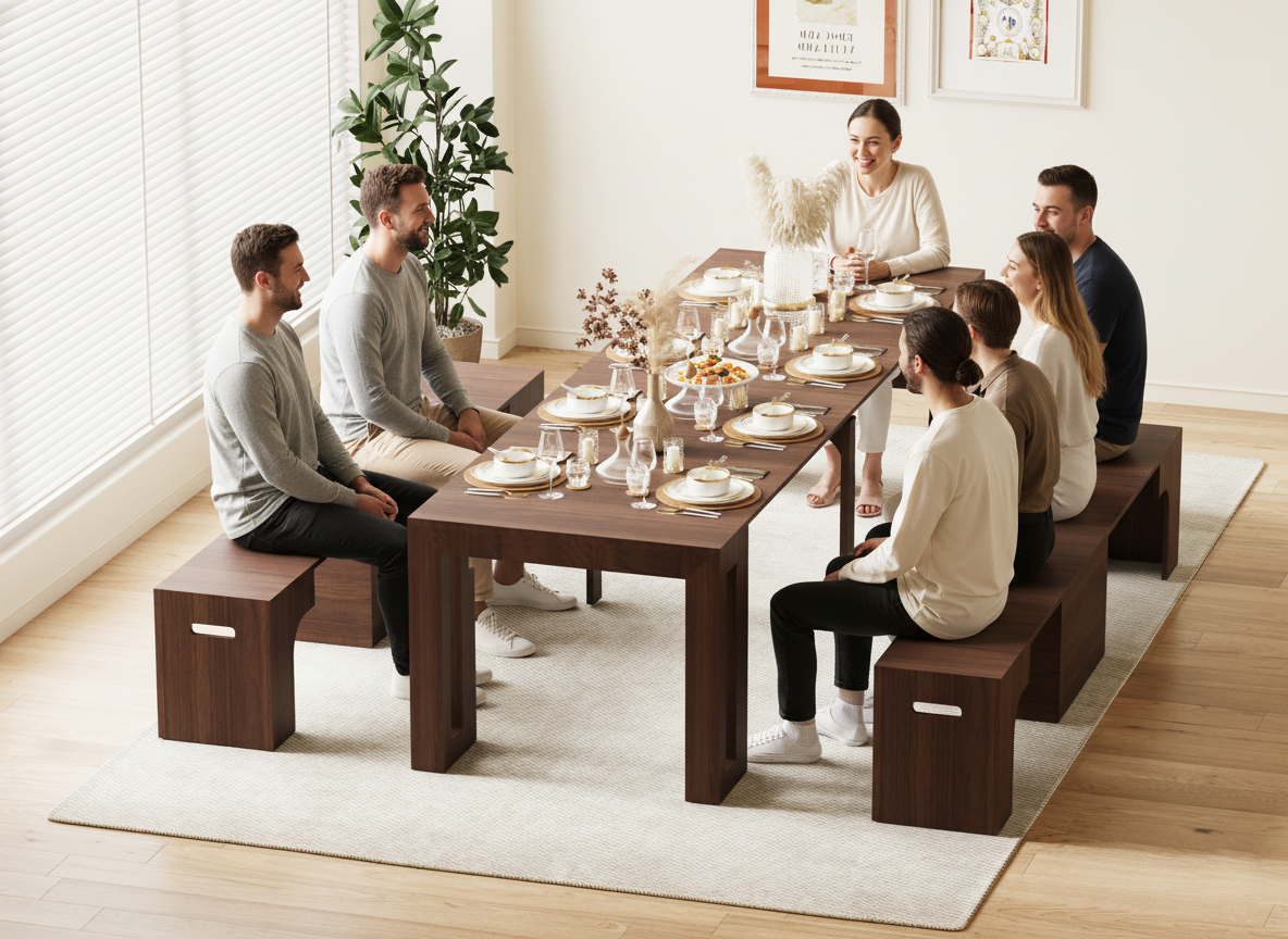 Solid Wood Extendable Dining Table Seats 2-12, 22"-120" | Self-Storing