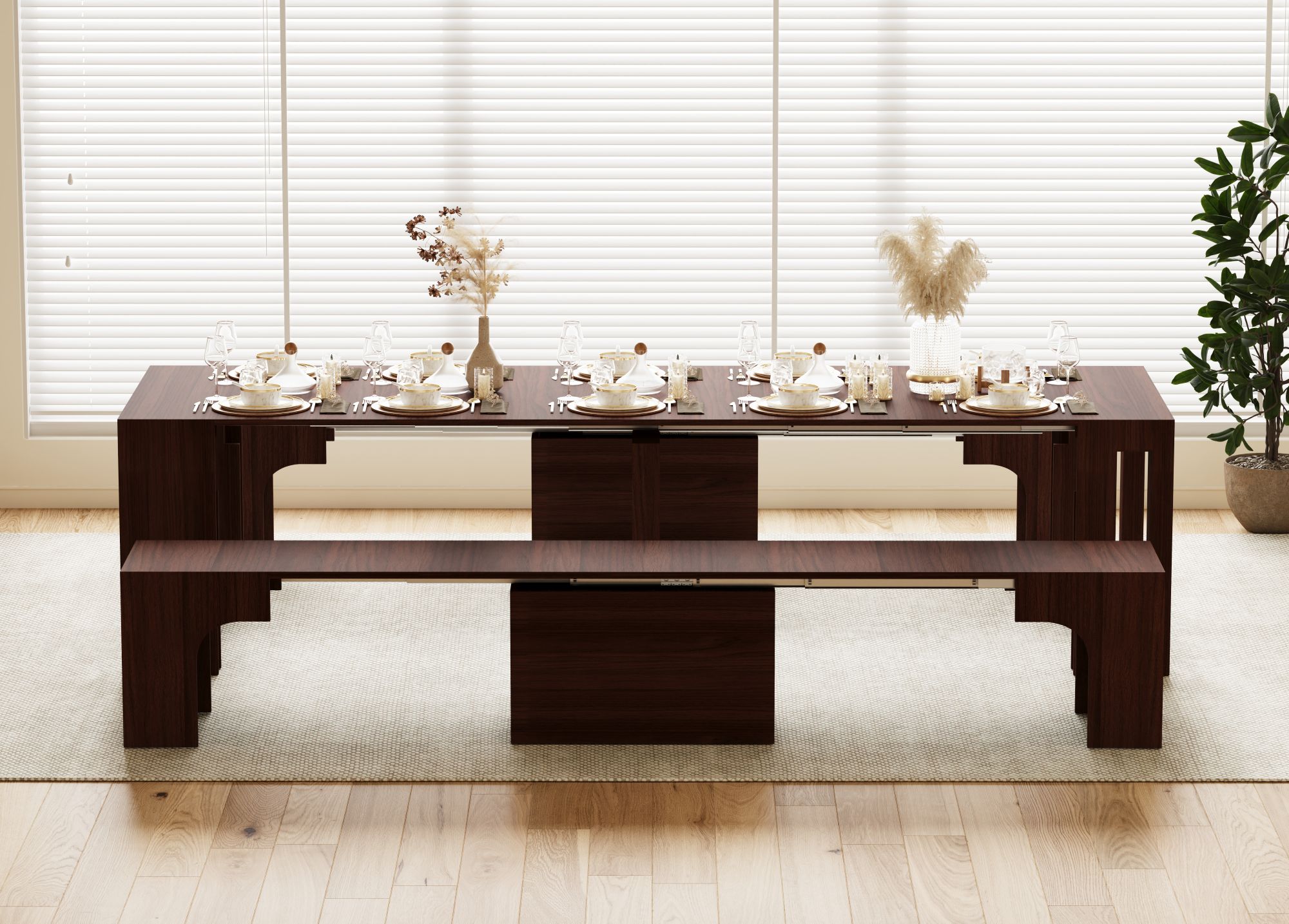 Solid Wood Extendable Dining Table Seats 2-12, 22"-120" | Self-Storing