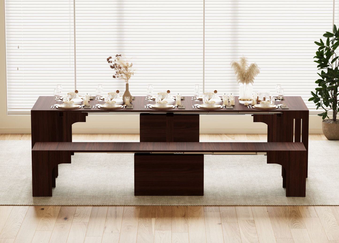 Solid Wood Extendable Dining Table Seats 2-12, 22"-120" | Self-Storing