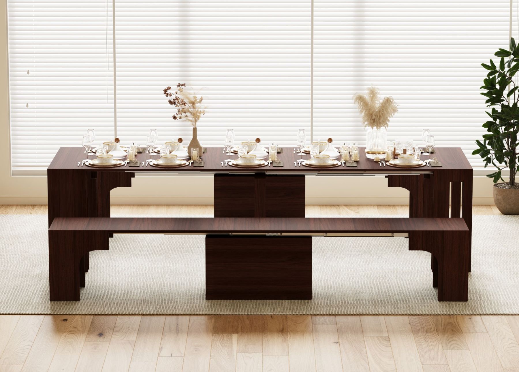 Solid Wood Extendable Dining Table Seats 2-12, 22"-120" | Self-Storing