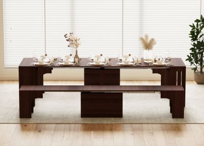 Solid Wood Extendable Dining Table Seats 2-12, 22"-120" | Self-Storing