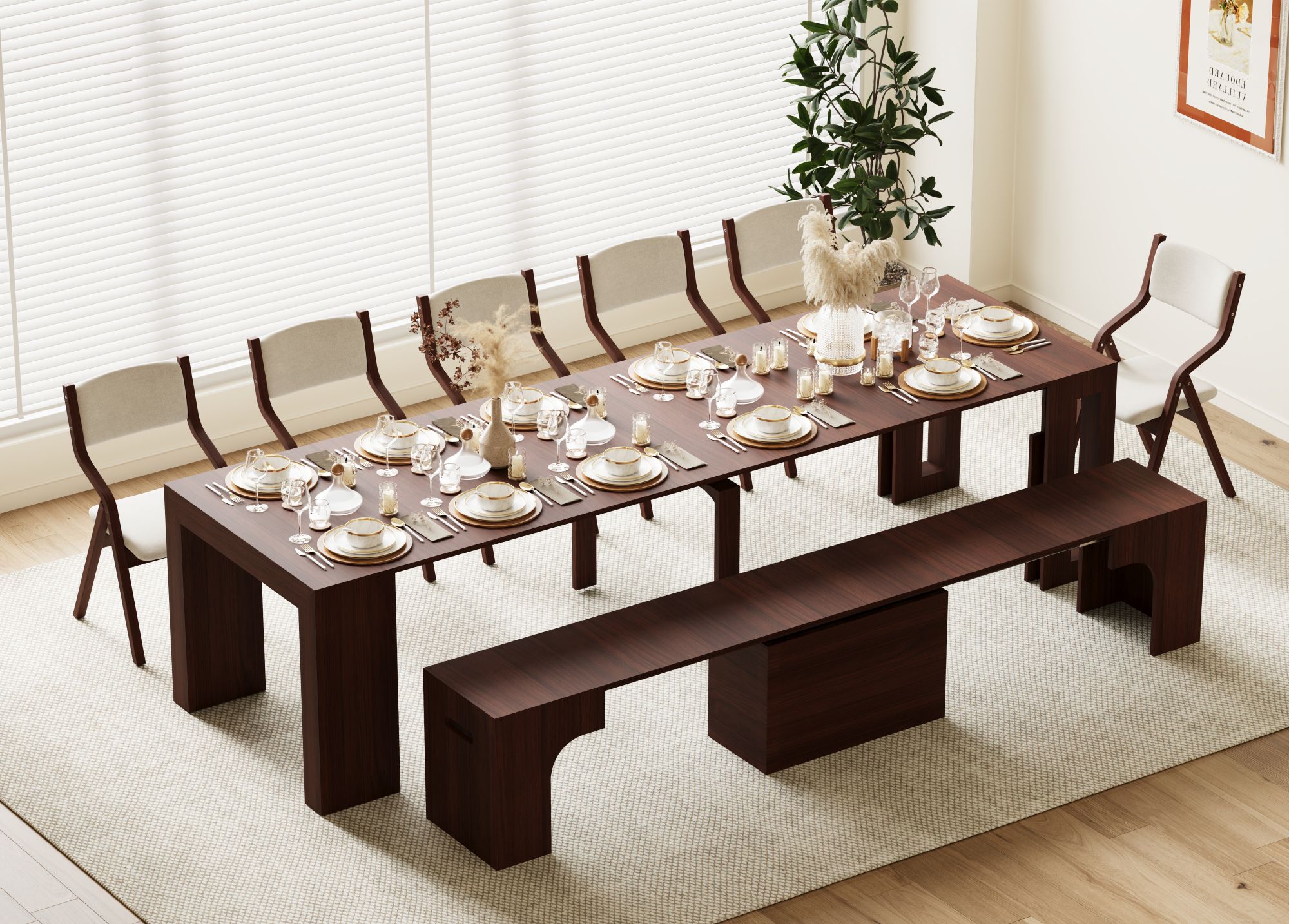 Solid Wood Extendable Dining Table Seats 2-12, 22"-120" | Self-Storing