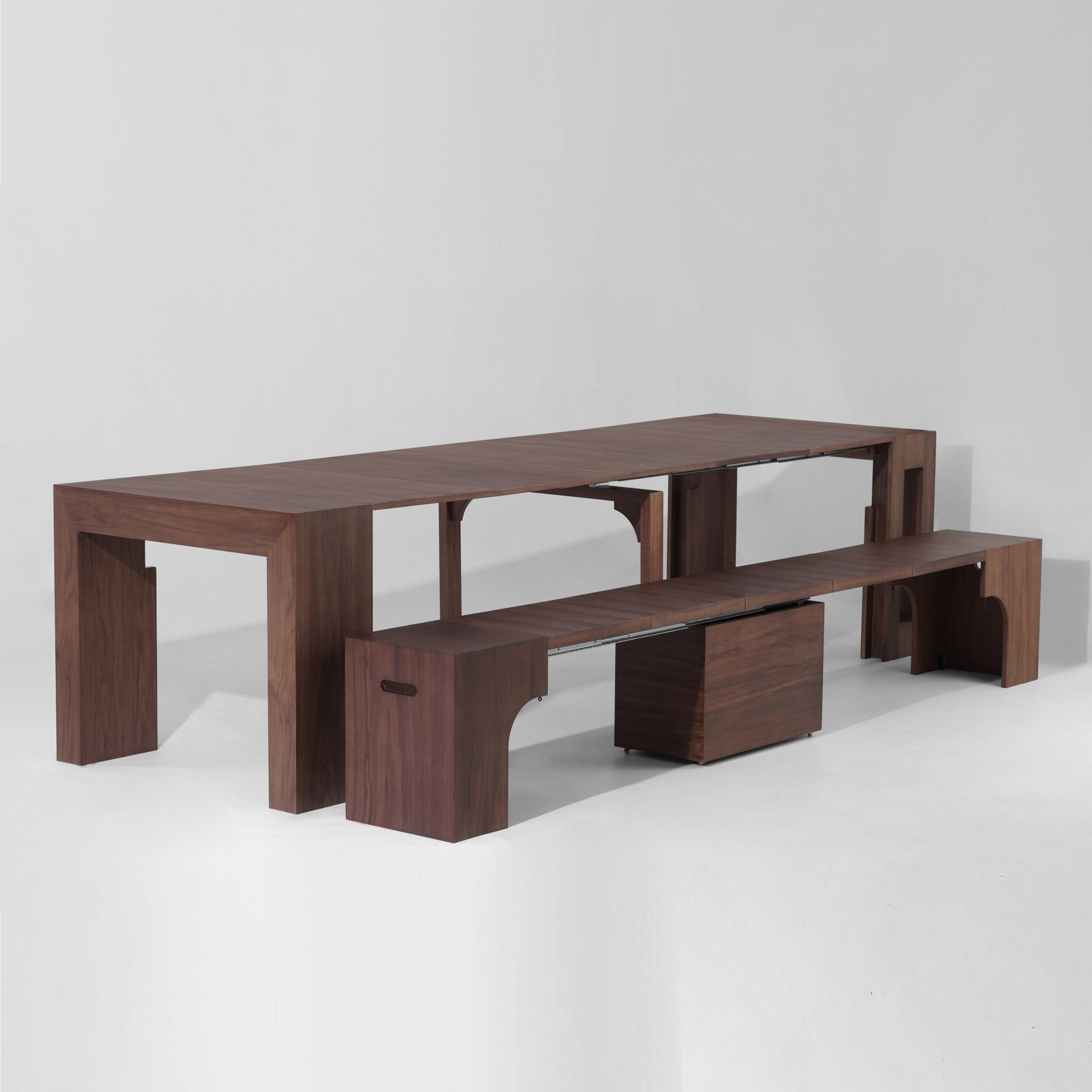 Joysource Transforming Dining Set - Solid Wood Extendable Table & Expandable Bench