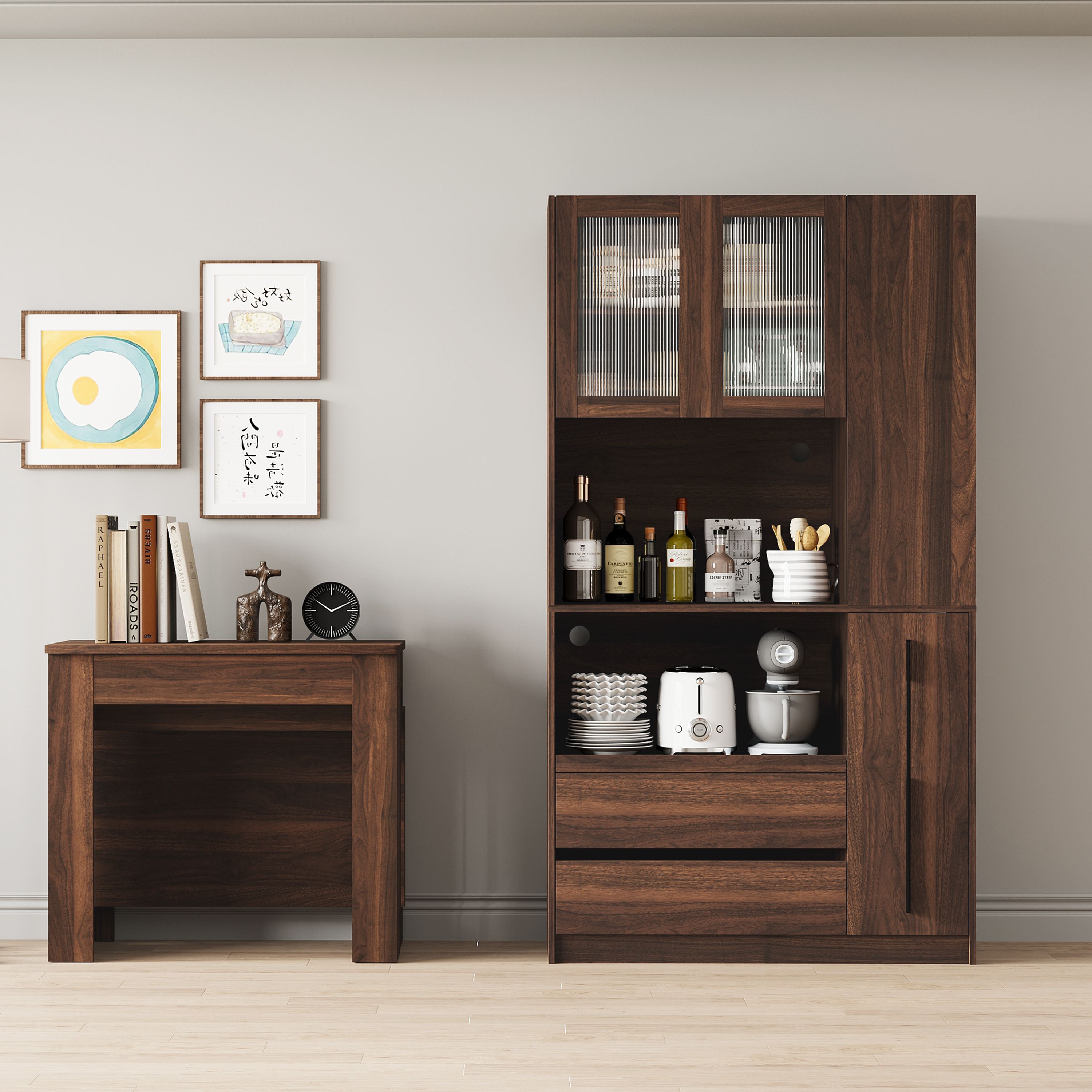71" Kitchen Pantry Cabinet w/ Pull-out Shelf, 2 Drawers & Versatile Storage
